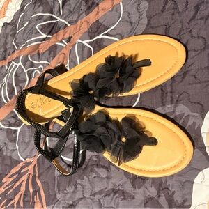 Black Floral Women's Sandals